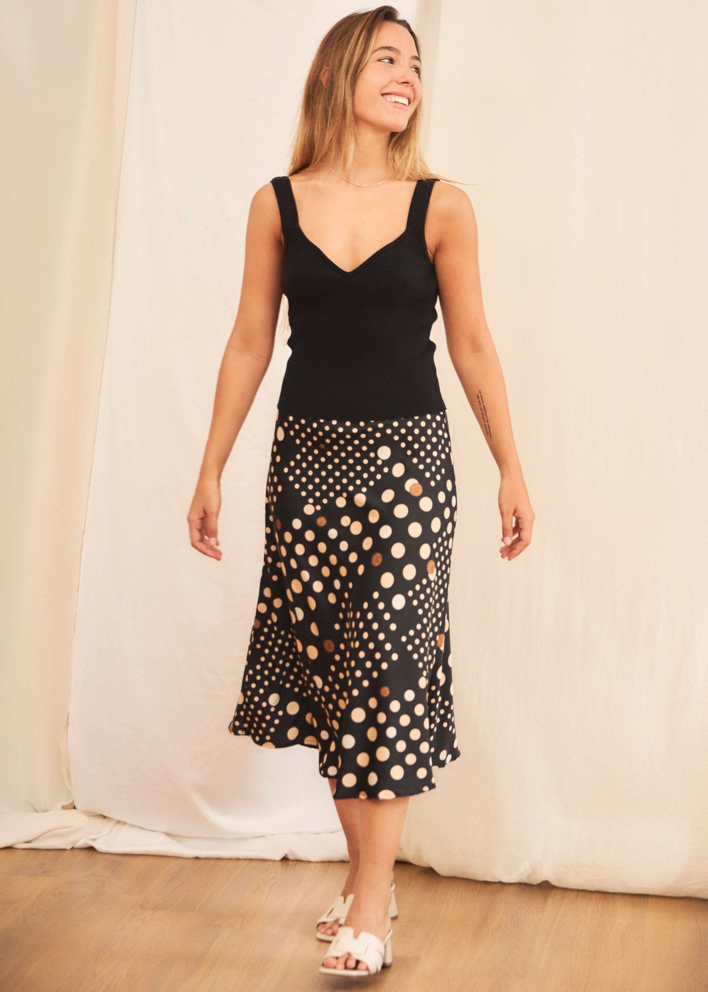 Polka dot midi skirt