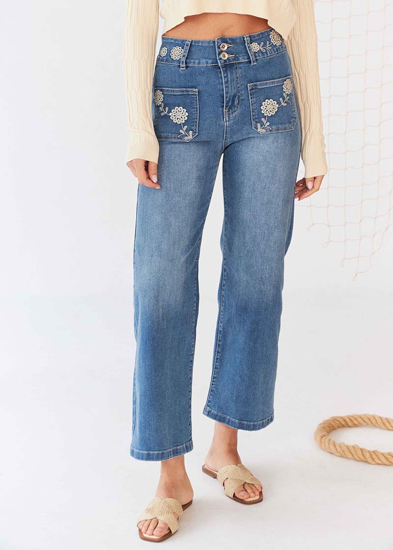 Jeans wide bordados