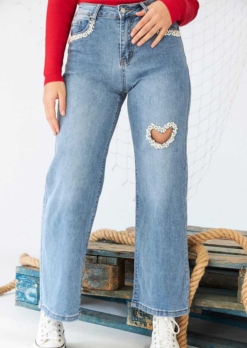 Wide leg heart jeans
